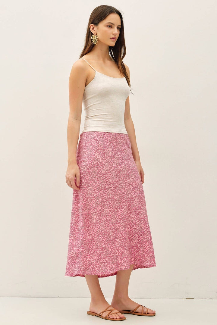 PRINT MIDI SKIRT WITH ELASTIC WAISTBAND