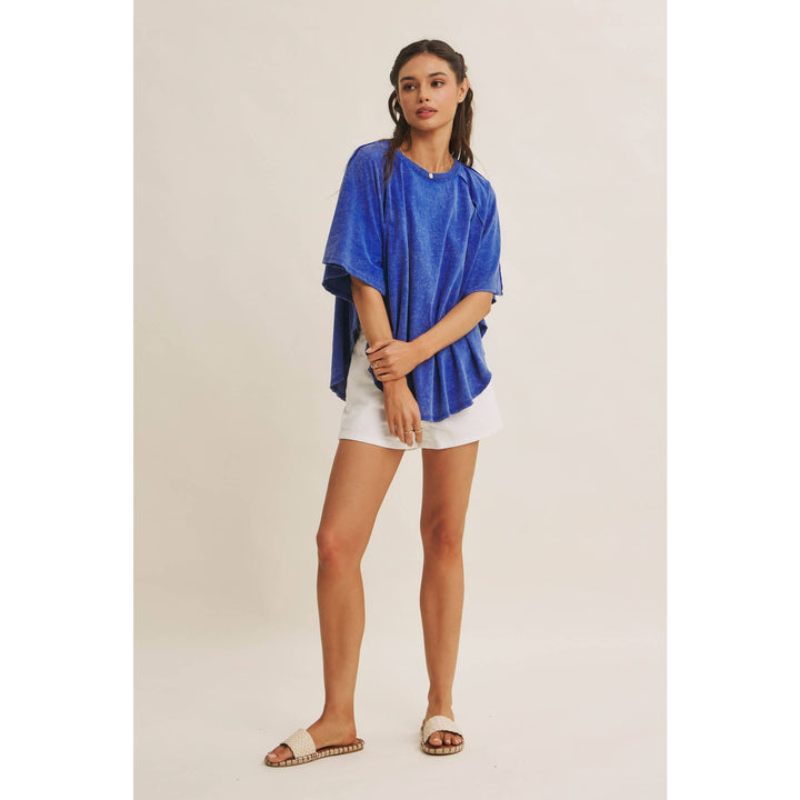 Women's Short Sleeve - EASY DRAPE MINERAL-WASHED PONCHO-LIKE COTTON JERSEY TOP - - Cultured Cloths Apparel