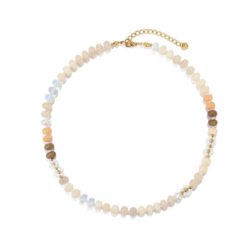 Accessories, Necklaces - NATURAL STONE AGATE GLASS STAINLESS STEEL NECKLACE - - Cultured Cloths Apparel