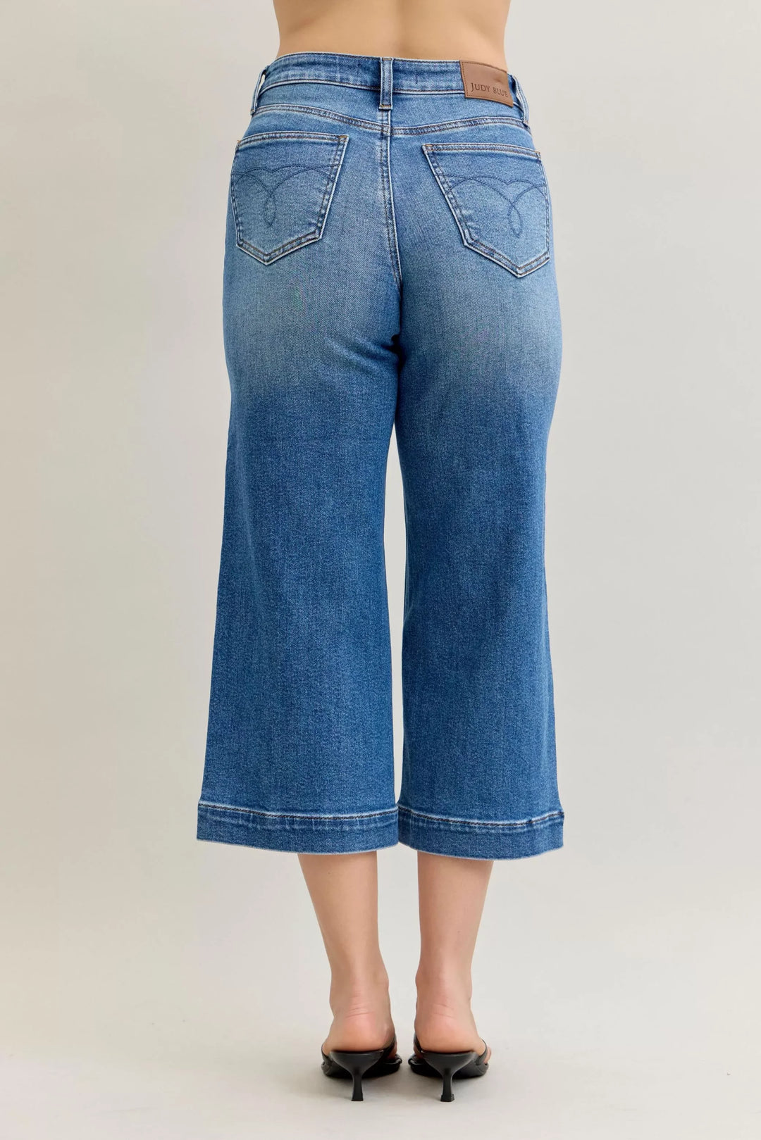 Denim - Judy Blue Mid Rise Crop Wide Leg Jeans - - Cultured Cloths Apparel