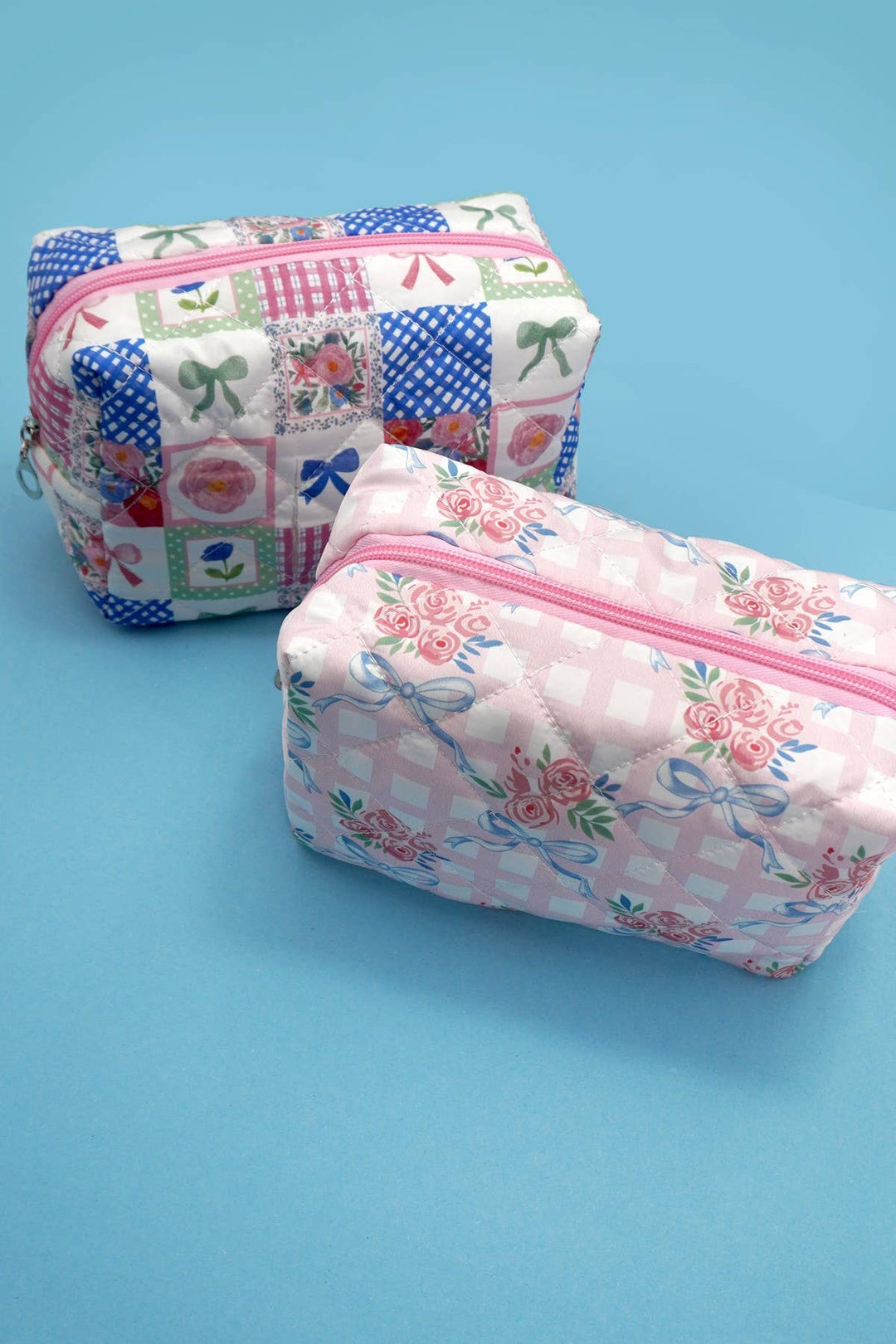 Accessories, Bags - BOW QUILTED COTTON FLORAL COSMETIC POUCH BAG - - Cultured Cloths Apparel
