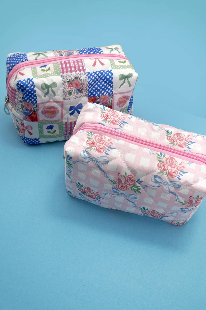 Accessories, Bags - BOW QUILTED COTTON FLORAL COSMETIC POUCH BAG - - Cultured Cloths Apparel