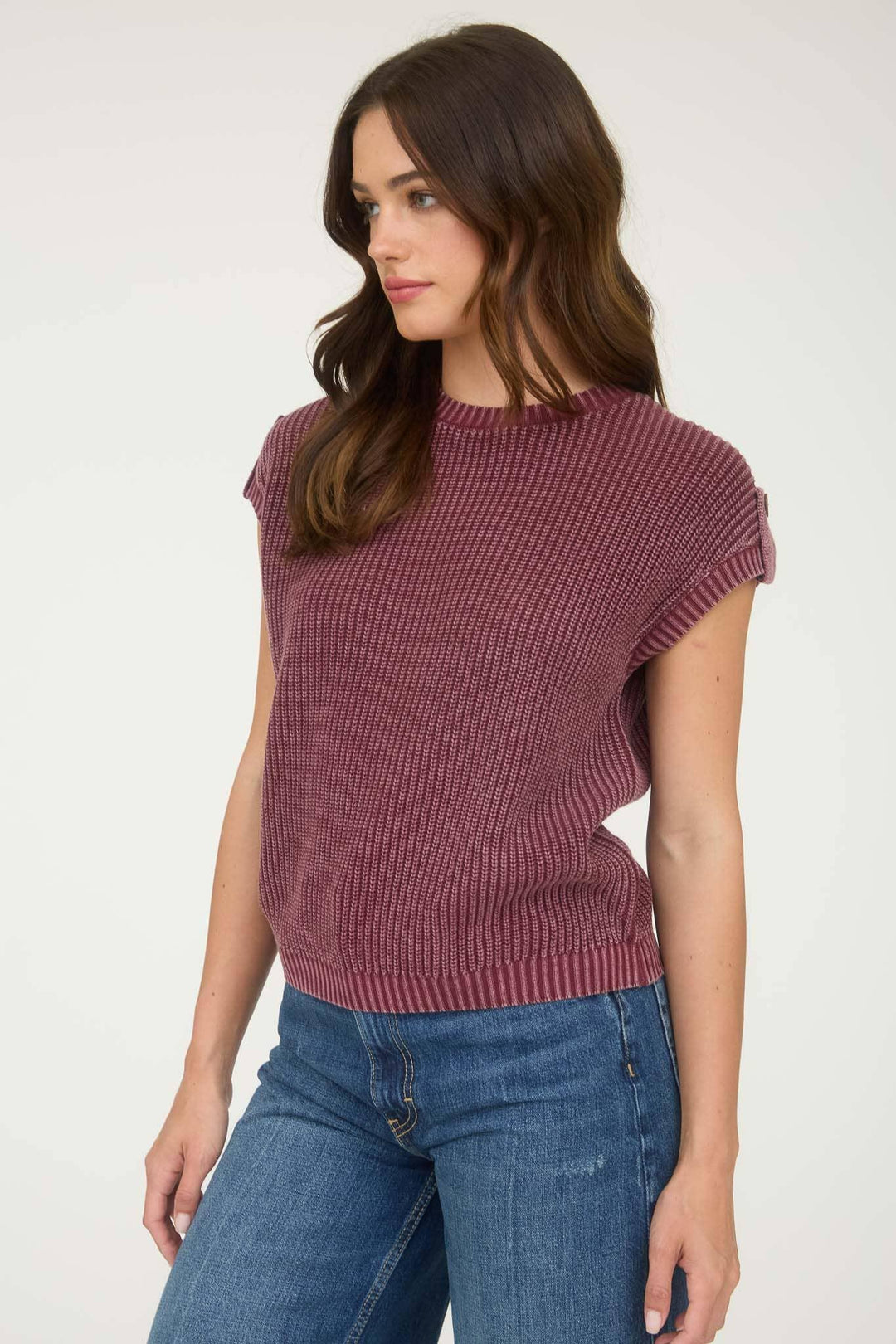 Women's Short Sleeve - WASHED KNIT SHORT TAB SLEEVE PULLOVER SWEATER - - Cultured Cloths Apparel