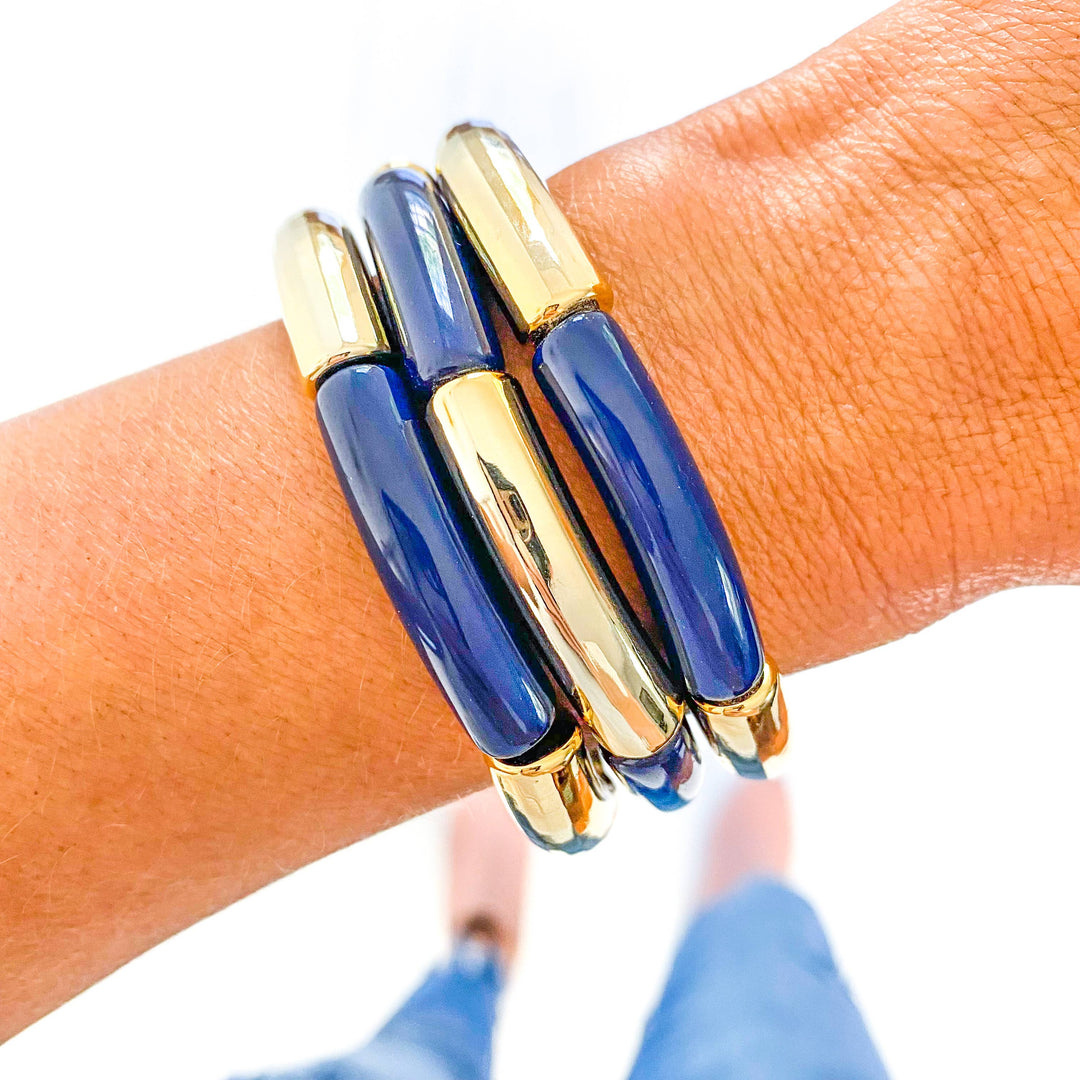 Accessories, Bracelets - Gold Acrylic Tube Bamboo Bracelets - - Cultured Cloths Apparel