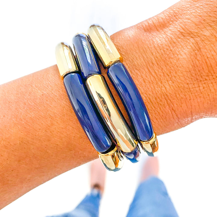 Accessories, Bracelets - Gold Acrylic Tube Bamboo Bracelets - - Cultured Cloths Apparel