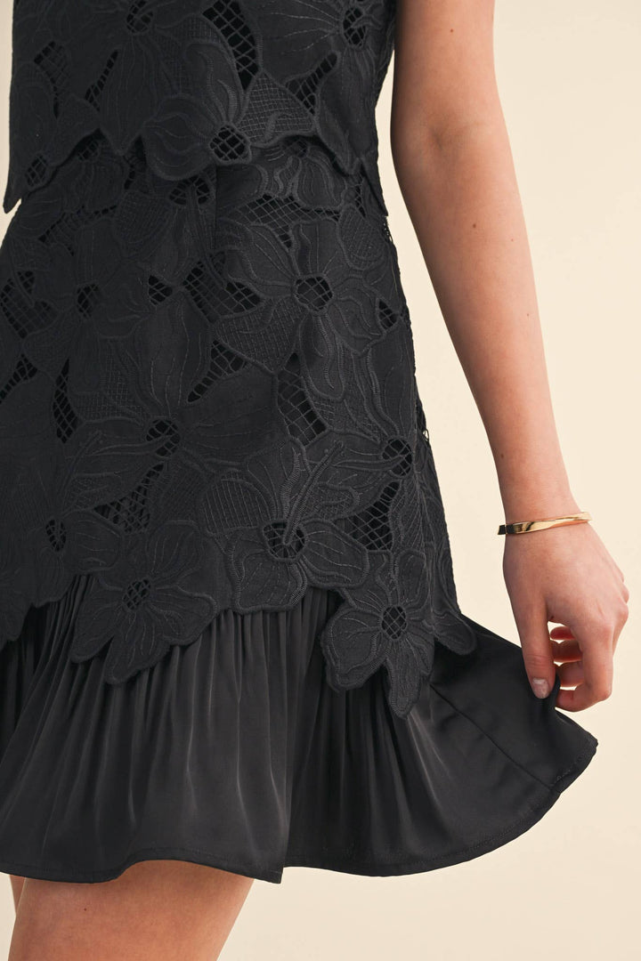 Dresses - TIERED FLORAL LACE FLOUNCE HEM MINI DRESS - - Cultured Cloths Apparel