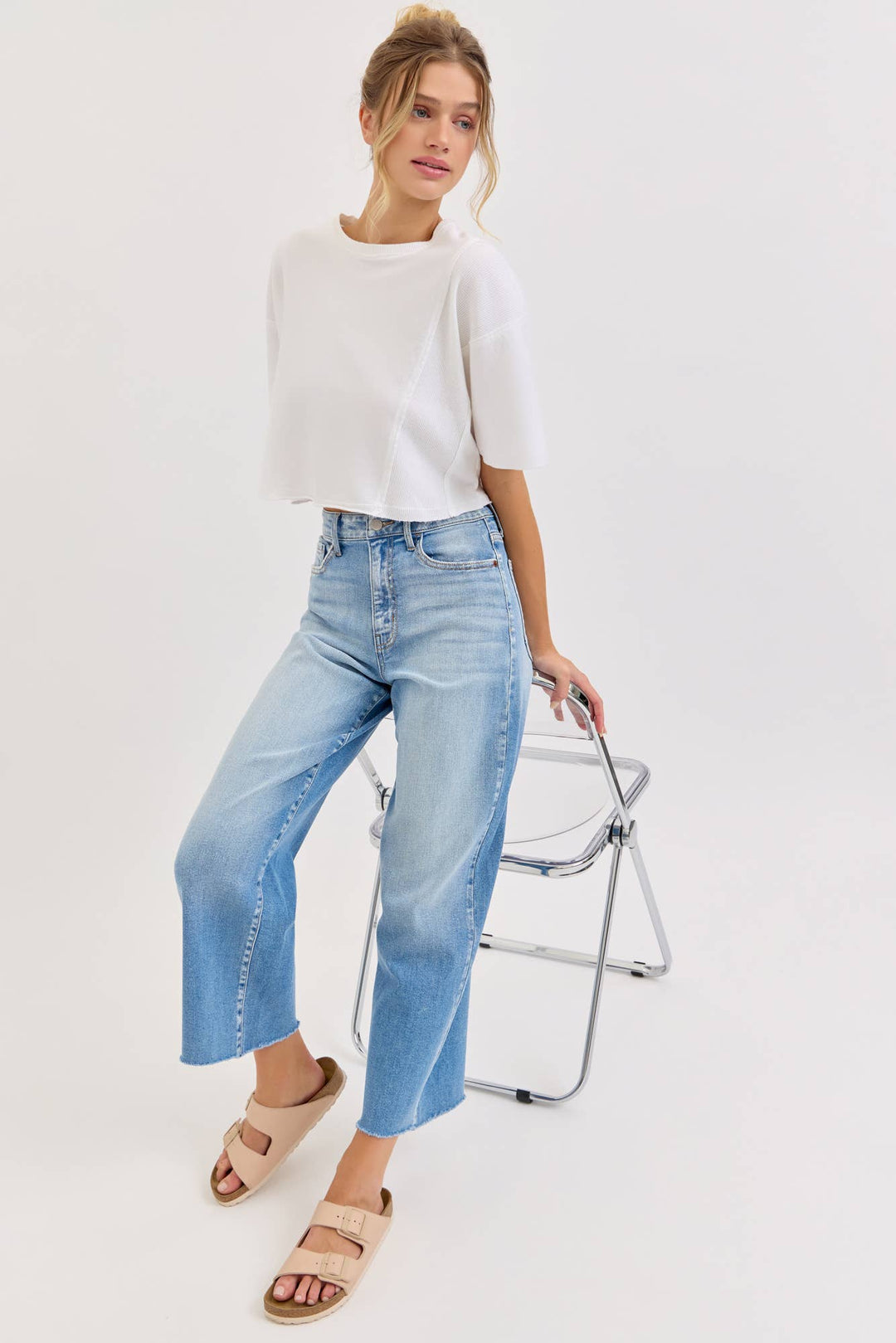 High Rise Crop Wide Leg with Raw Hem
