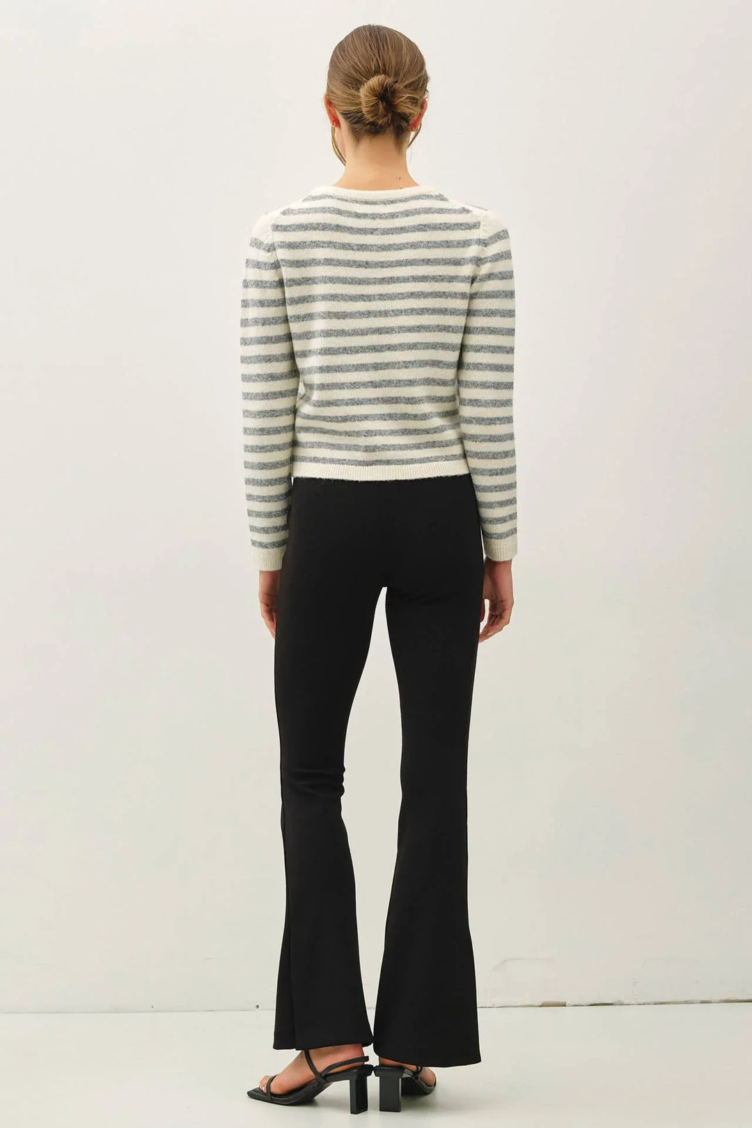 STRIPED WOOL BLEND BUTTON UP CARDIGAN