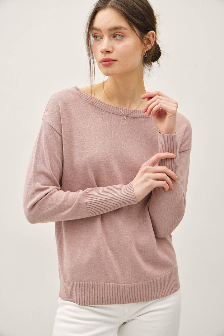 WOOL BLENDED ULTRA SOFT BOAT NECK BASIC SWEATER