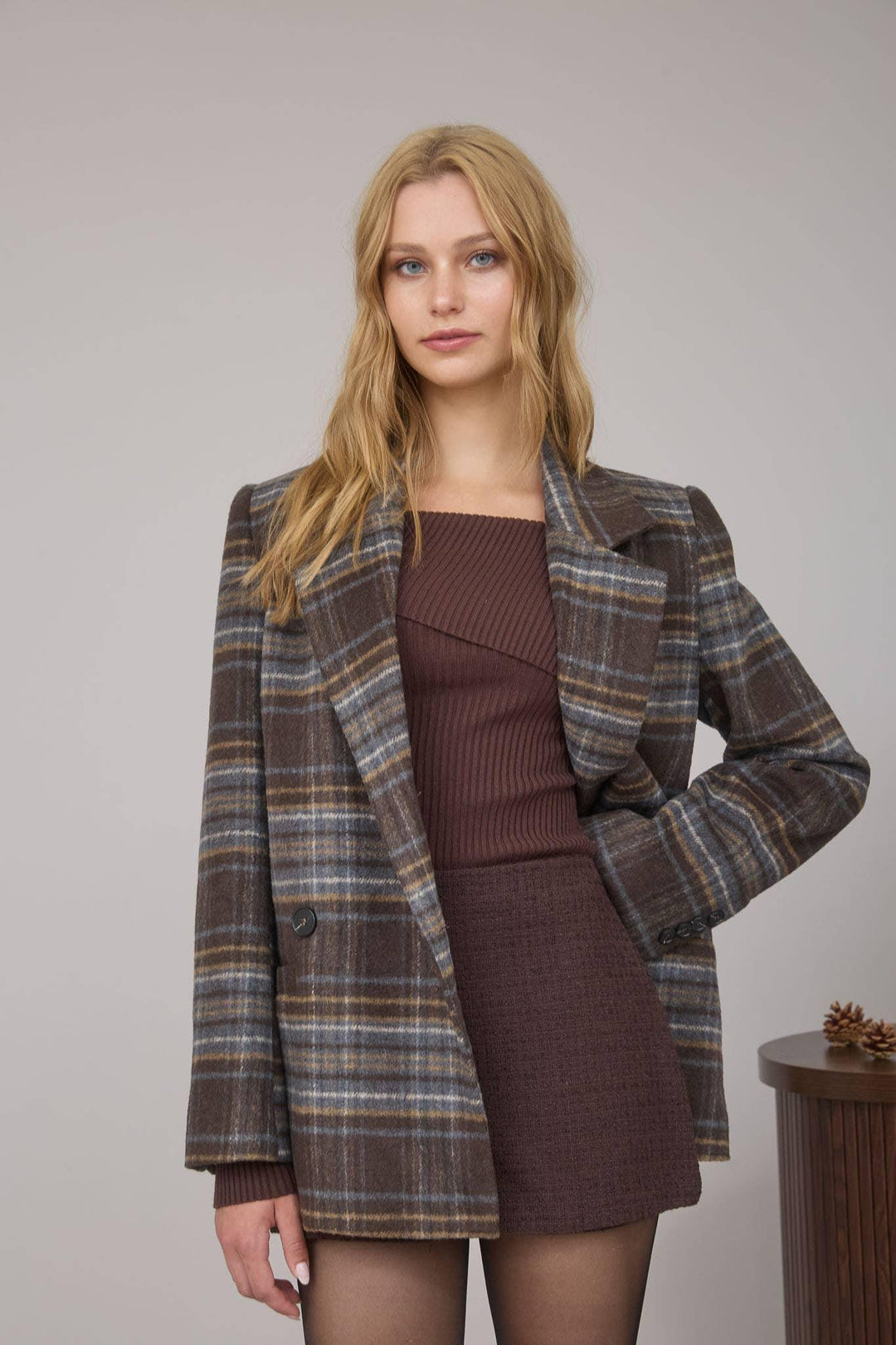 Outerwear - PLAID NOTCH COLLAR BUTTON FRONT LONG LINE COAT - - Cultured Cloths Apparel