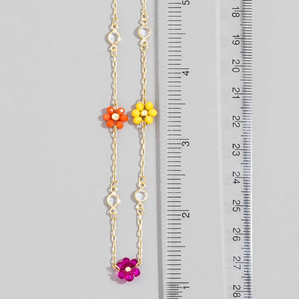 Accessories, Necklaces - Beaded Flower Station Charms Beaded Necklace - - Cultured Cloths Apparel