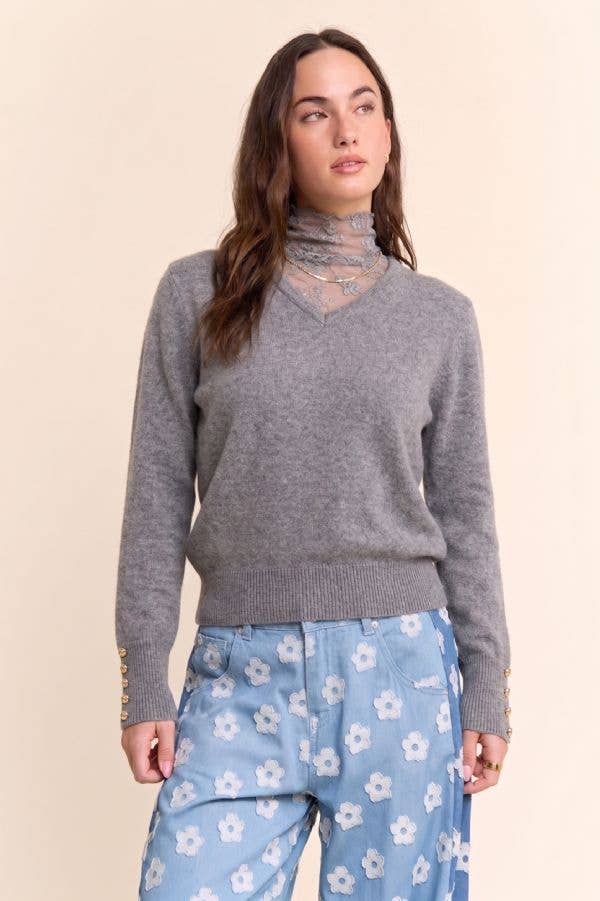 Lace High-Neck Layered V-Neck Sweater
