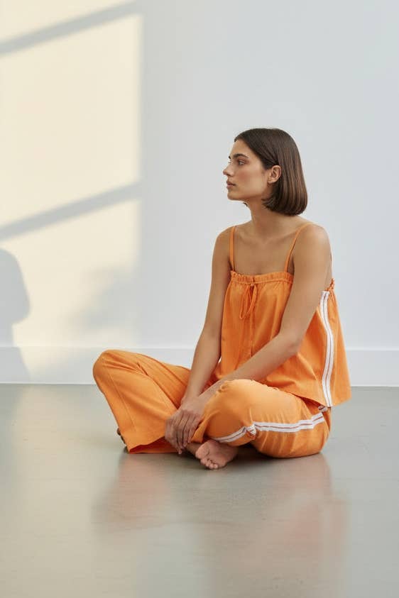 Solid Cotton Camisole & Wide-Leg Pant Set