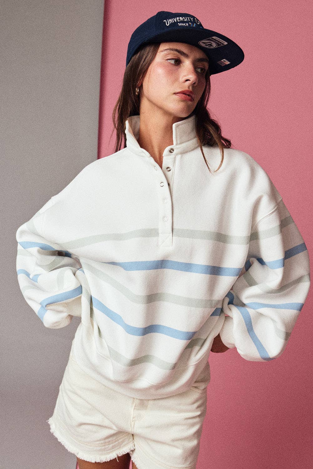 Striped Mock Neck Pullover