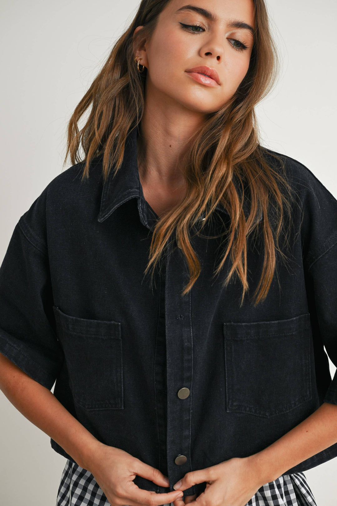 Women's Short Sleeve - Button Front Cropped Shirt - - Cultured Cloths Apparel