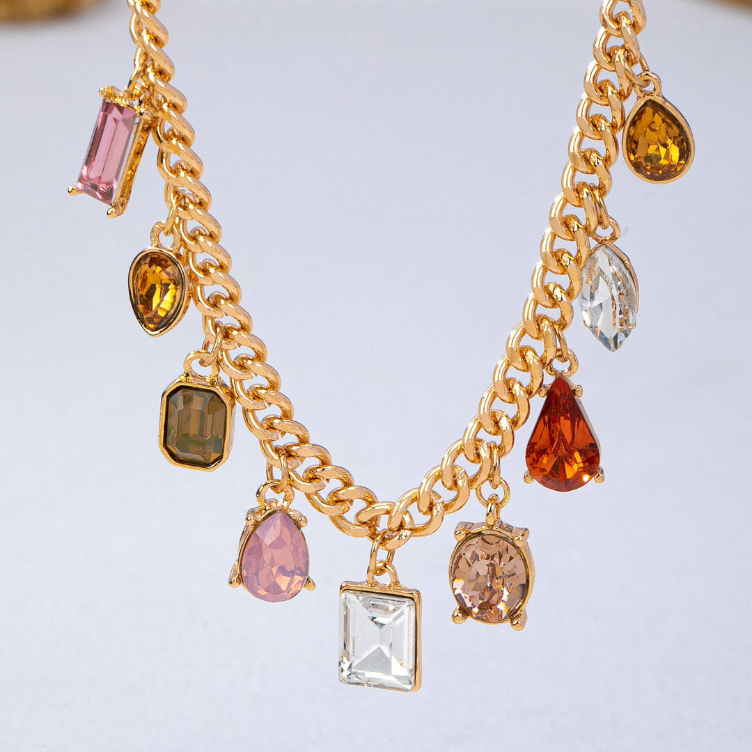 Accessories, Necklaces - Multi-Shape Earth Tone Crystal Charm Necklace | 80N93404 - - Cultured Cloths Apparel