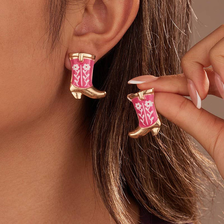 Accessories, Earrings - Western Boot Stud Enamel Charm Statement Earrings | 40E507 - - Cultured Cloths Apparel