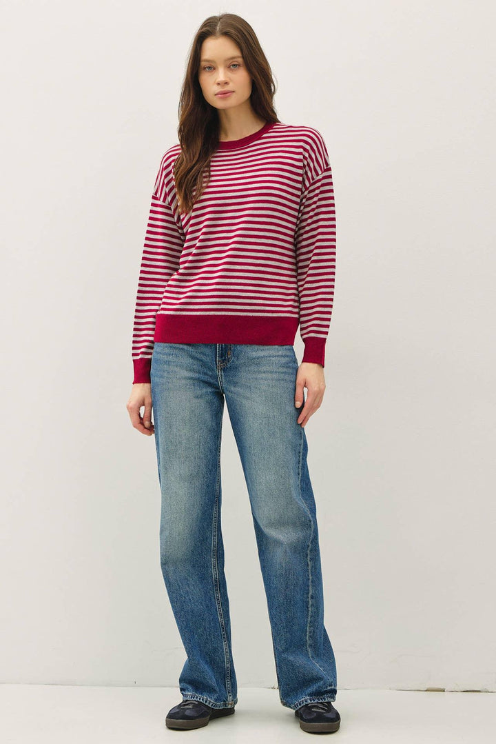 WOOL BLENDED STRIPED SWEATER TOP