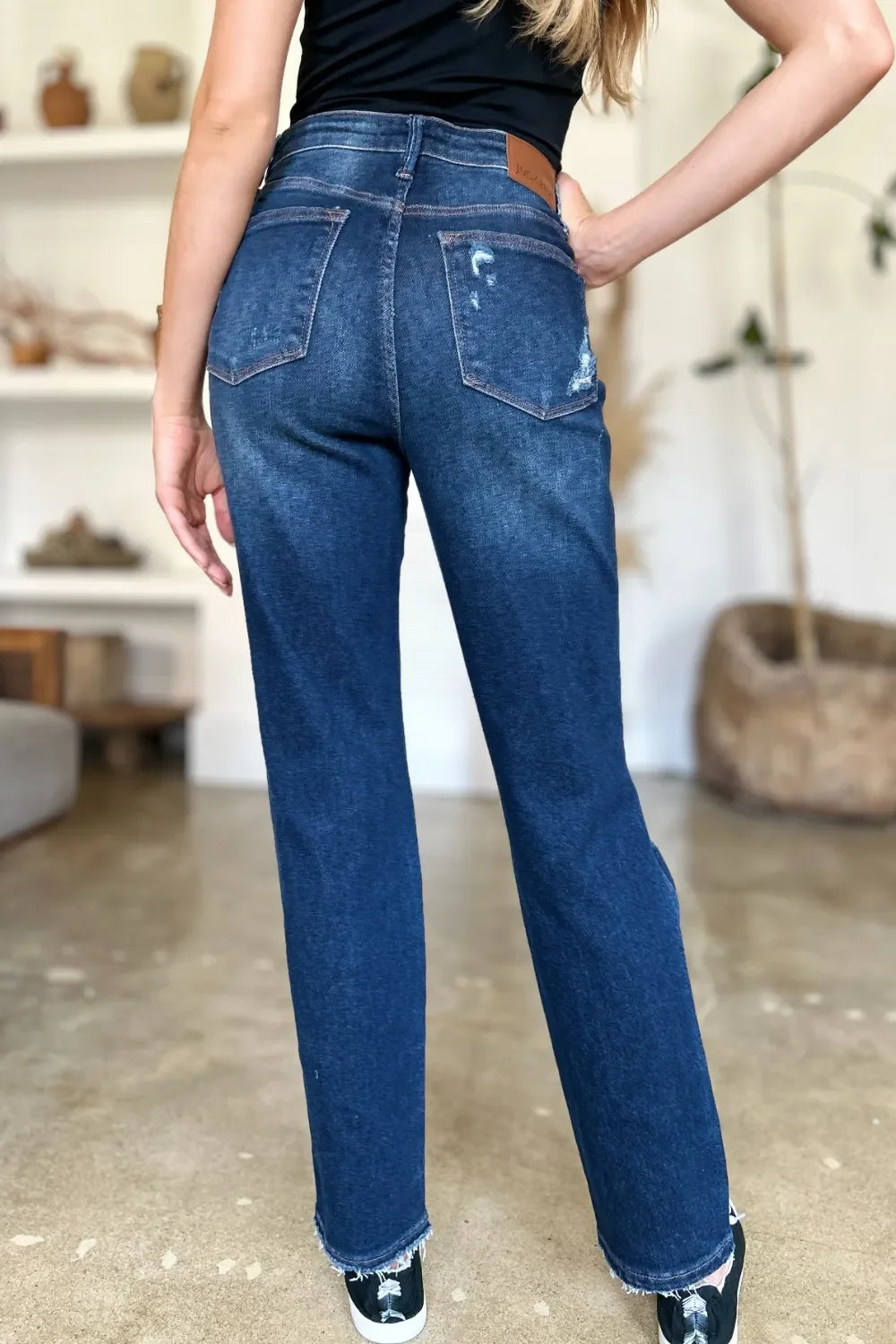 Denim - Judy Blue Full Size High Waist Rigid Magic Heavy Destroy Straight Jeans - - Cultured Cloths Apparel