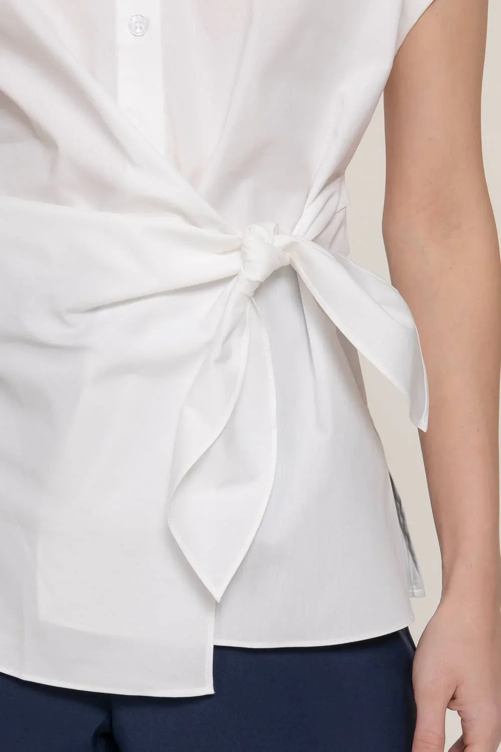 Women's Short Sleeve - Short Dolman Sleeve Button Down Side Knot Poplin Shirt - - Cultured Cloths Apparel