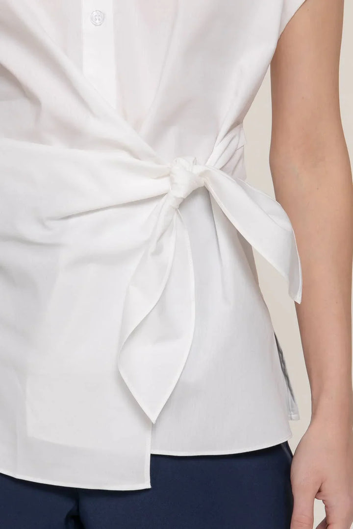 Women's Short Sleeve - Short Dolman Sleeve Button Down Side Knot Poplin Shirt - - Cultured Cloths Apparel