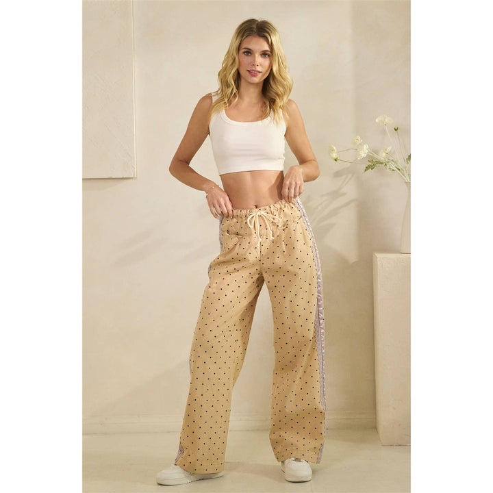 Polka Dot Pants with Satin Contrast Accents