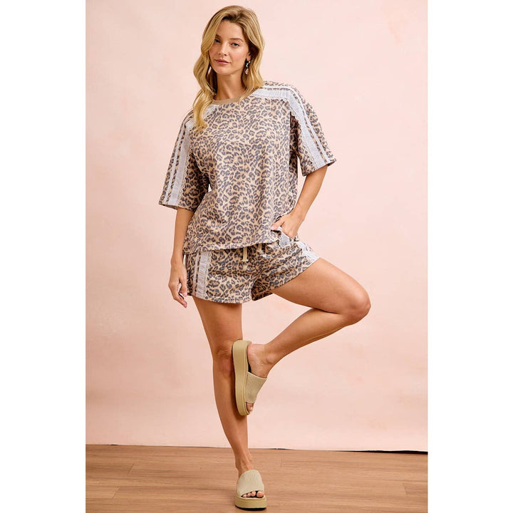 Pants - LEOPARD TERRY SIDE DRAWSTRING SHORTS WITH SIDE POCKET - - Cultured Cloths Apparel