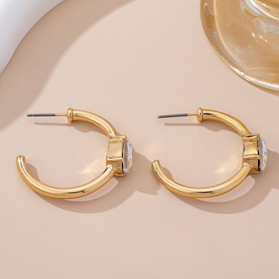 Accessories, Earrings - Solitaire Crystal Gold Hoop Earrings | 80E61640 - - Cultured Cloths Apparel
