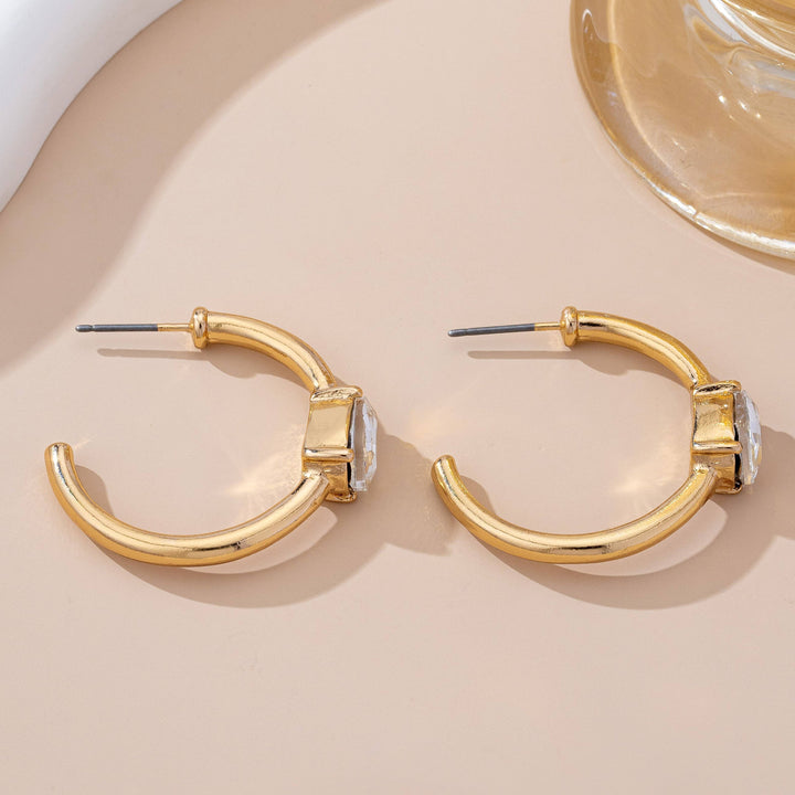 Accessories, Earrings - Solitaire Crystal Gold Hoop Earrings | 80E61640 - - Cultured Cloths Apparel