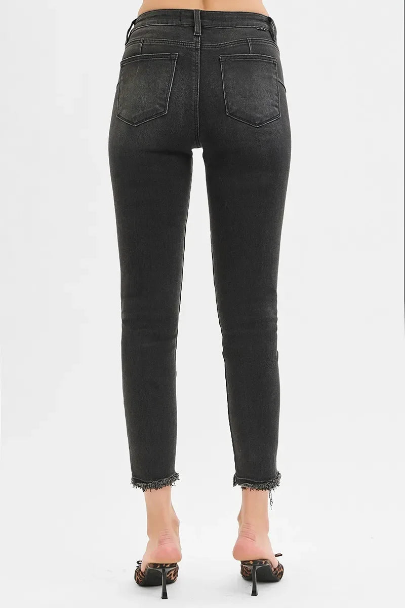 Denim - RISEN Full Size Tummy Control Mid Rise Crop Skinny Jeans Plus Size - - Cultured Cloths Apparel