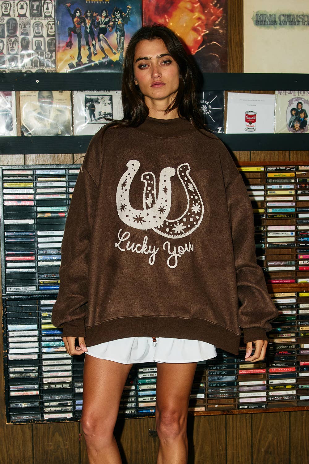 Reversible Horse Graphic Mock-Neck Sweatshirt