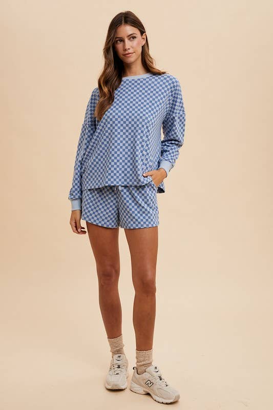 Checkerboard Soft Brushed Knit Pullover Set