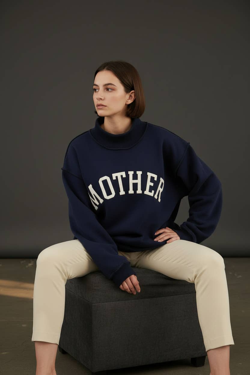 Women's Sweaters - 'MOTHER' Embroidered Mock Neck Sweatshirt - - Cultured Cloths Apparel