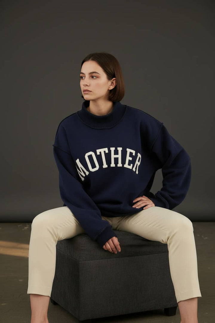 Women's Sweaters - 'MOTHER' Embroidered Mock Neck Sweatshirt - - Cultured Cloths Apparel