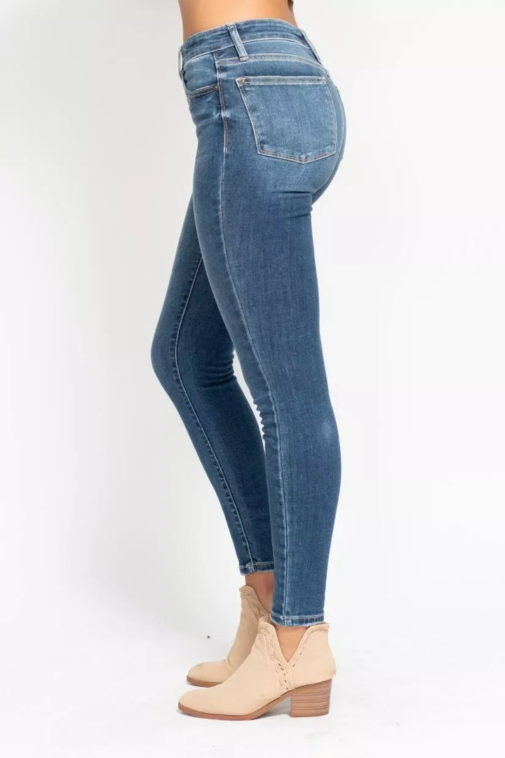 Denim - Judy Blue Full Size High Rise Button Fly Skinny Jeans Plus Size - - Cultured Cloths Apparel