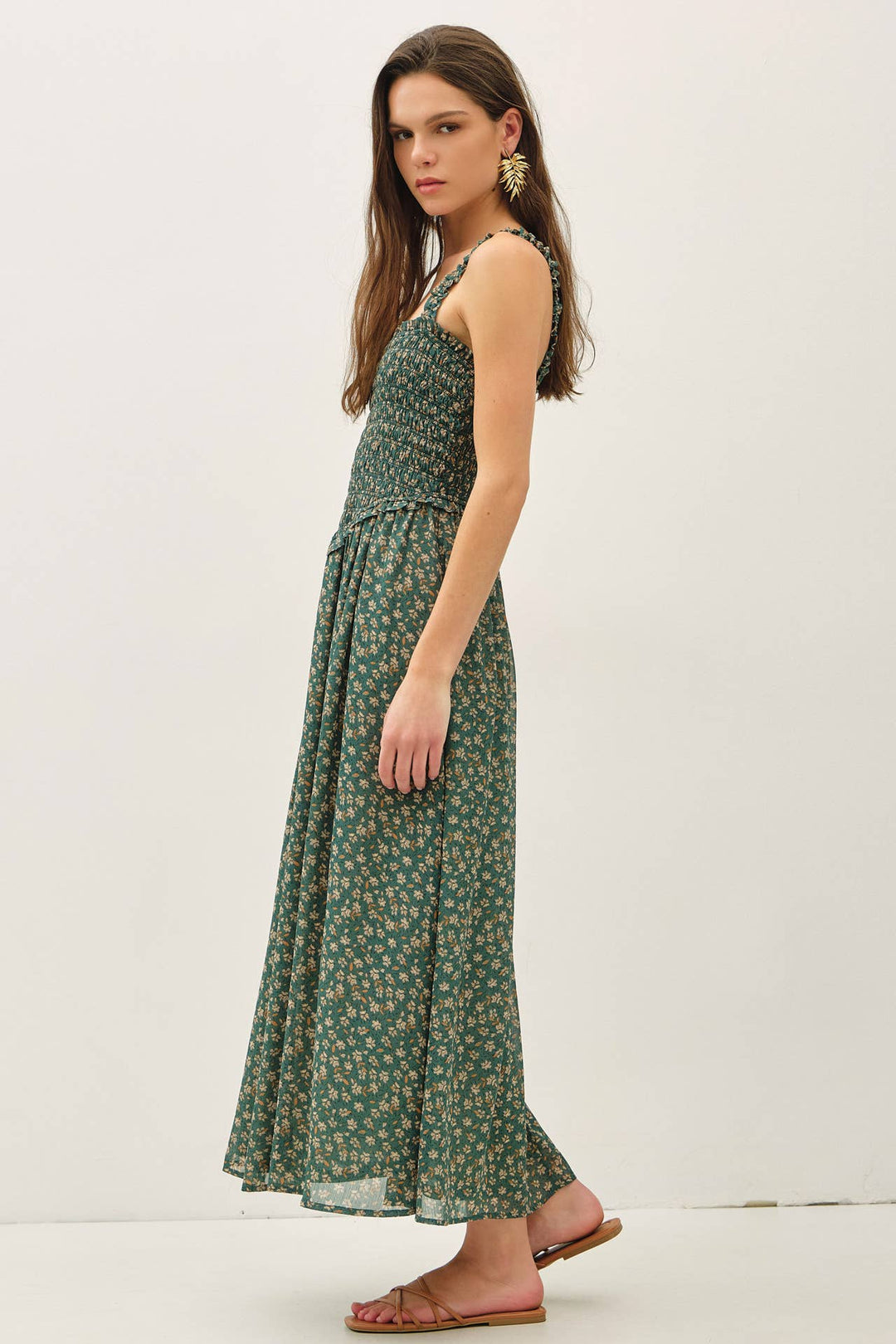 Dresses - FLORAL PRINTED SMOCKE BODICE MIDI DRESS - - Cultured Cloths Apparel