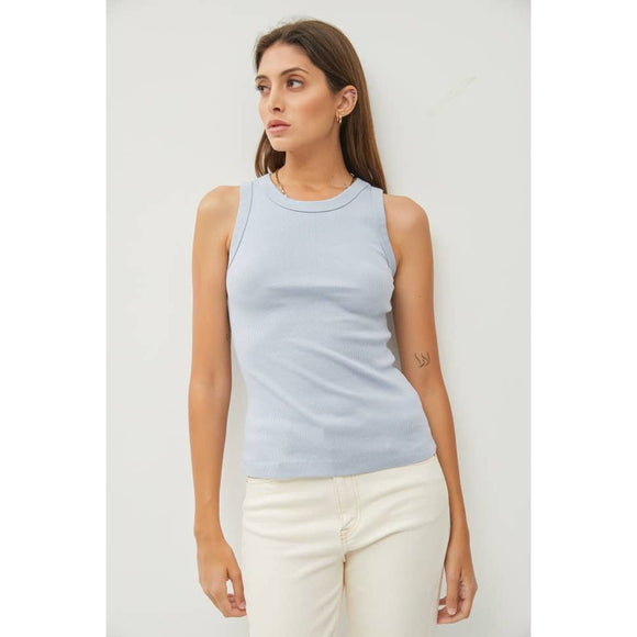 Women's Sleeveless - Basic Cotton Garment Dyed Round Neck Tank Top - Dusty Blue - Cultured Cloths Apparel