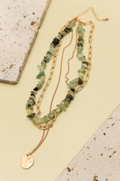 Accessories, Necklaces - NATURAL STONE LAYER NECKLACE | 25N370 - - Cultured Cloths Apparel