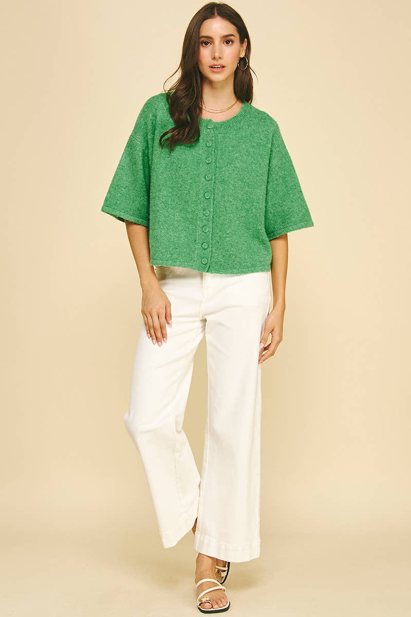 BLUE BUTTON DOWN SHORT SLEEVE SWEATER