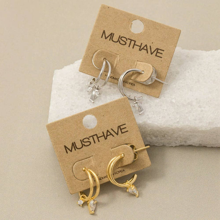 Accessories, Earrings - Gold Dipped Cz Two Row Hoop Earrings - - Cultured Cloths Apparel
