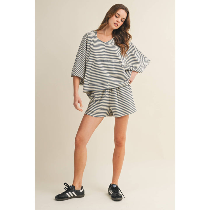 Athleisure - Striped Horizon Soft Hoodie Shorts Set - - Cultured Cloths Apparel