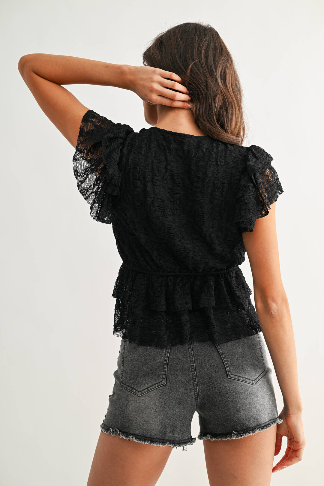 Lace Ruffled Semi-Sheer Blouse