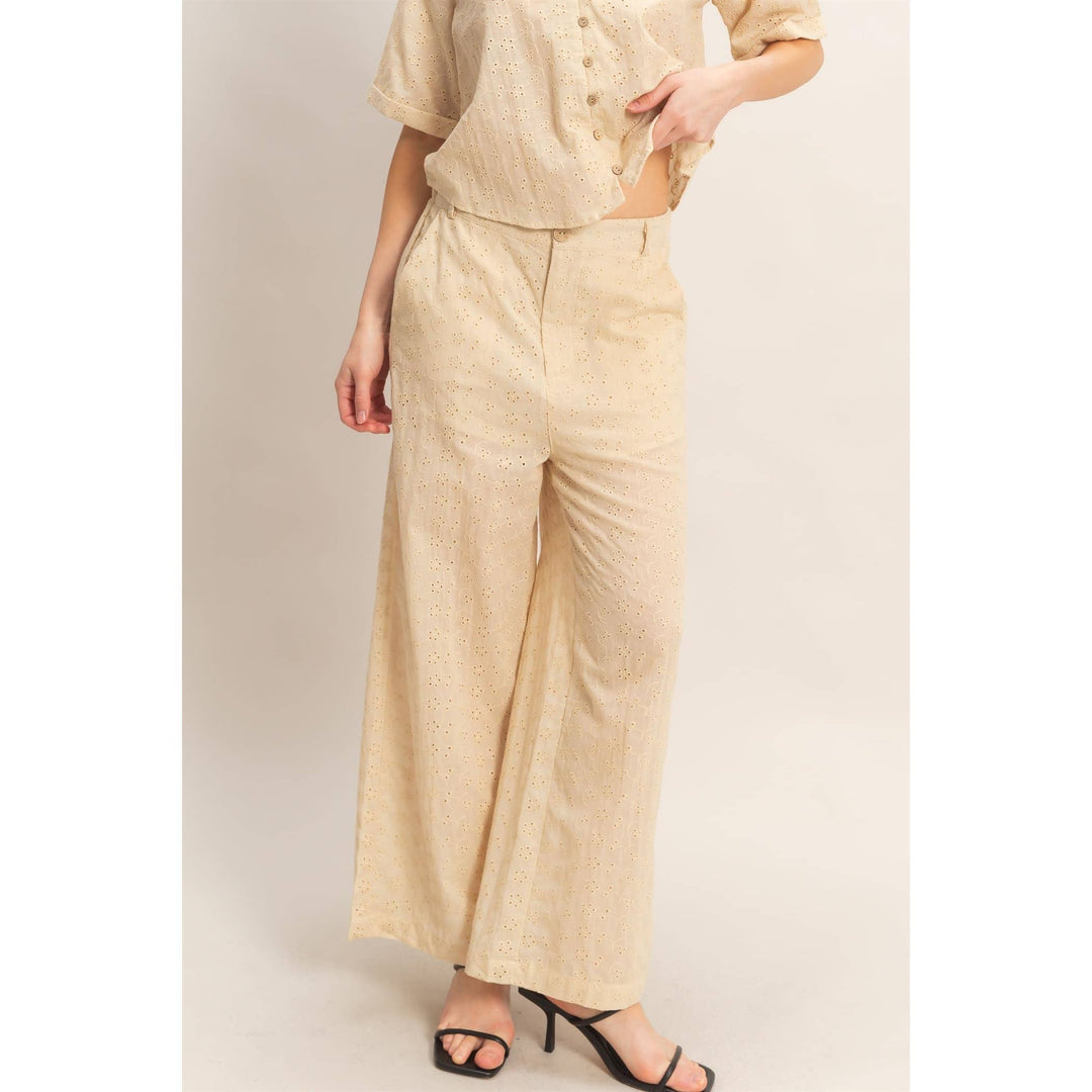 Olive Floral Eyelet Pants