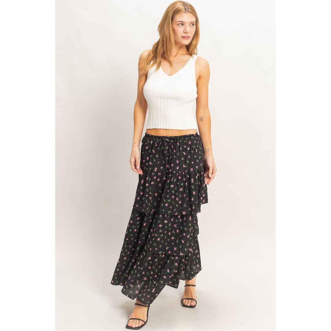 Tiered Floral Print Skirt