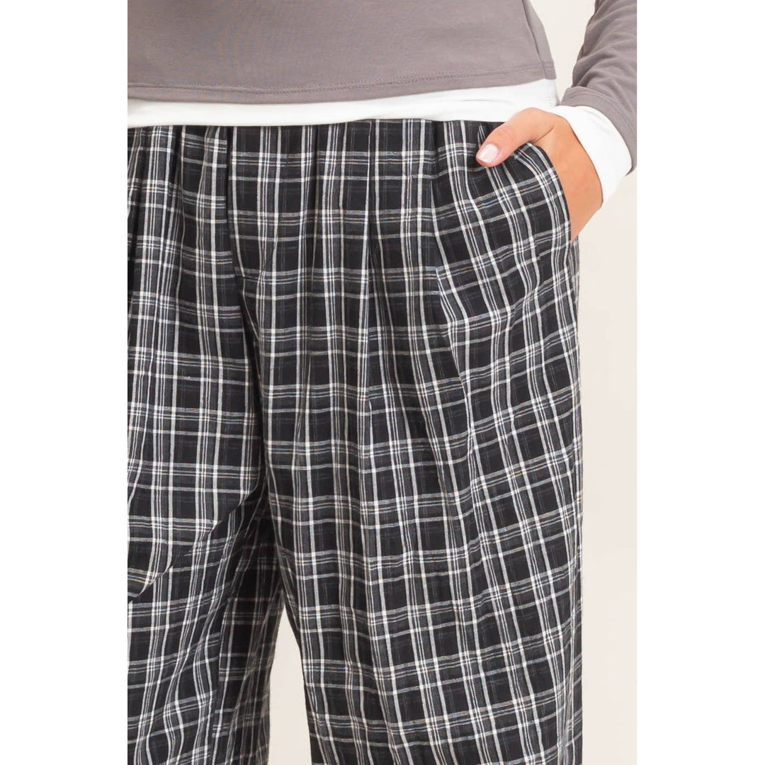 Elastic Waist Plaid Pants