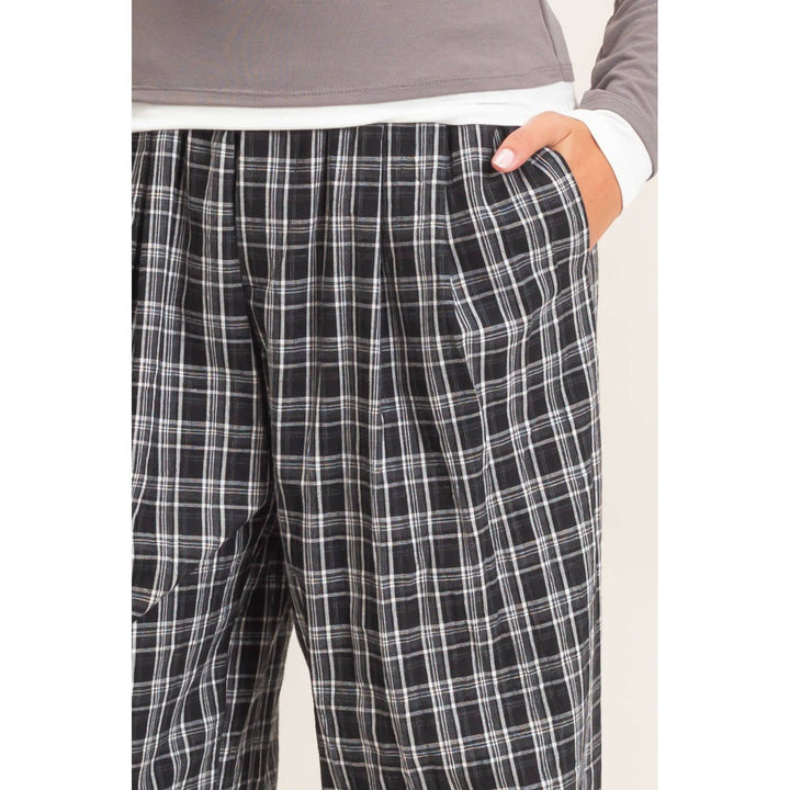 Elastic Waist Plaid Pants