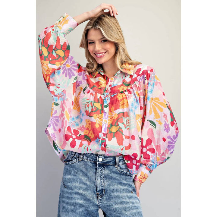 Blue Floral Print Blouse