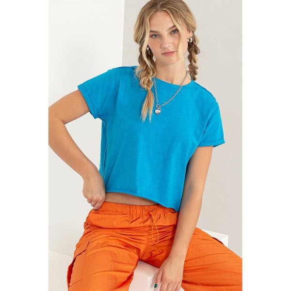 Women's Short Sleeve - Perfection Cropped T-Shirt - Blue - Cultured Cloths Apparel