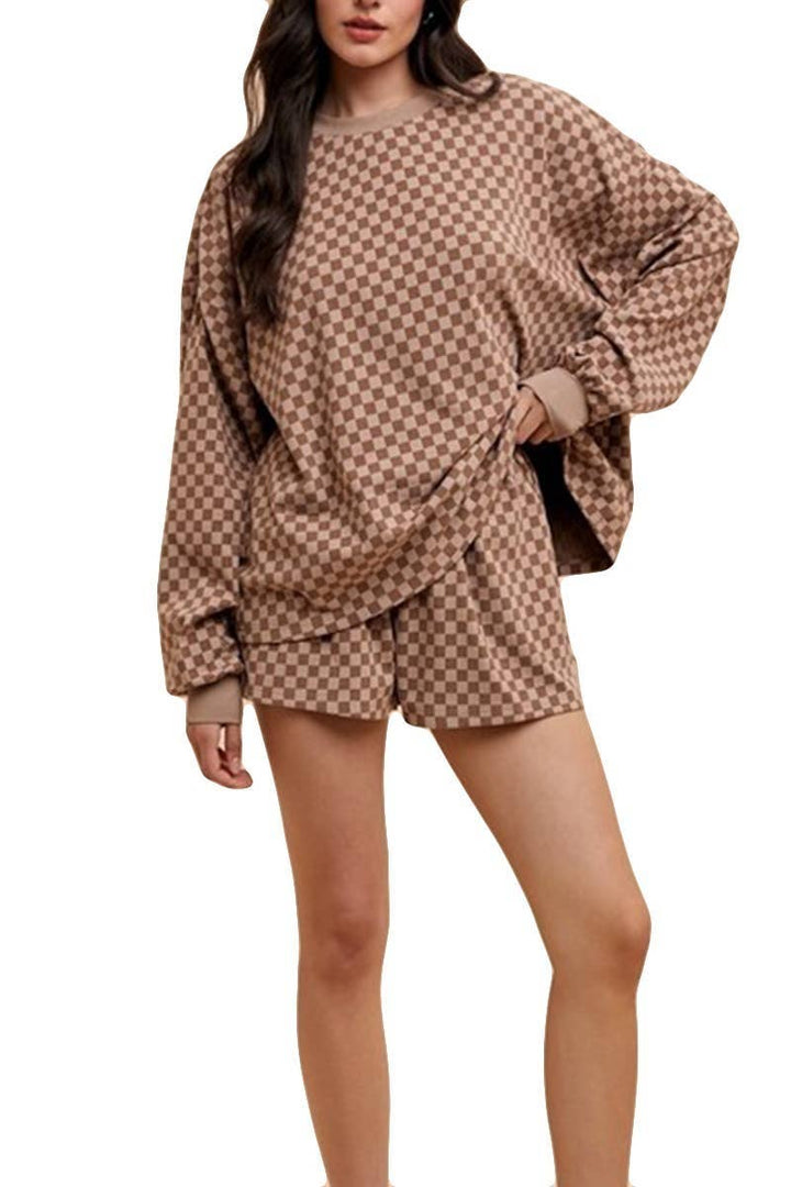 Checkerboard Soft Brushed Knit Pullover Set