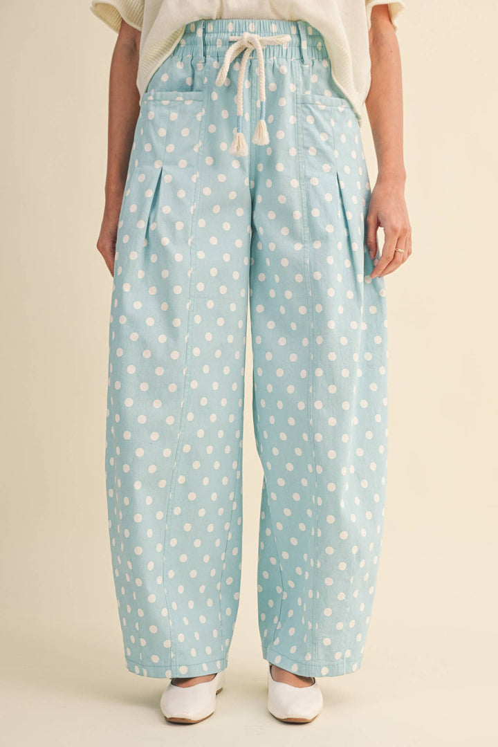 POLKA DOT PLEATED BARREL PANTS